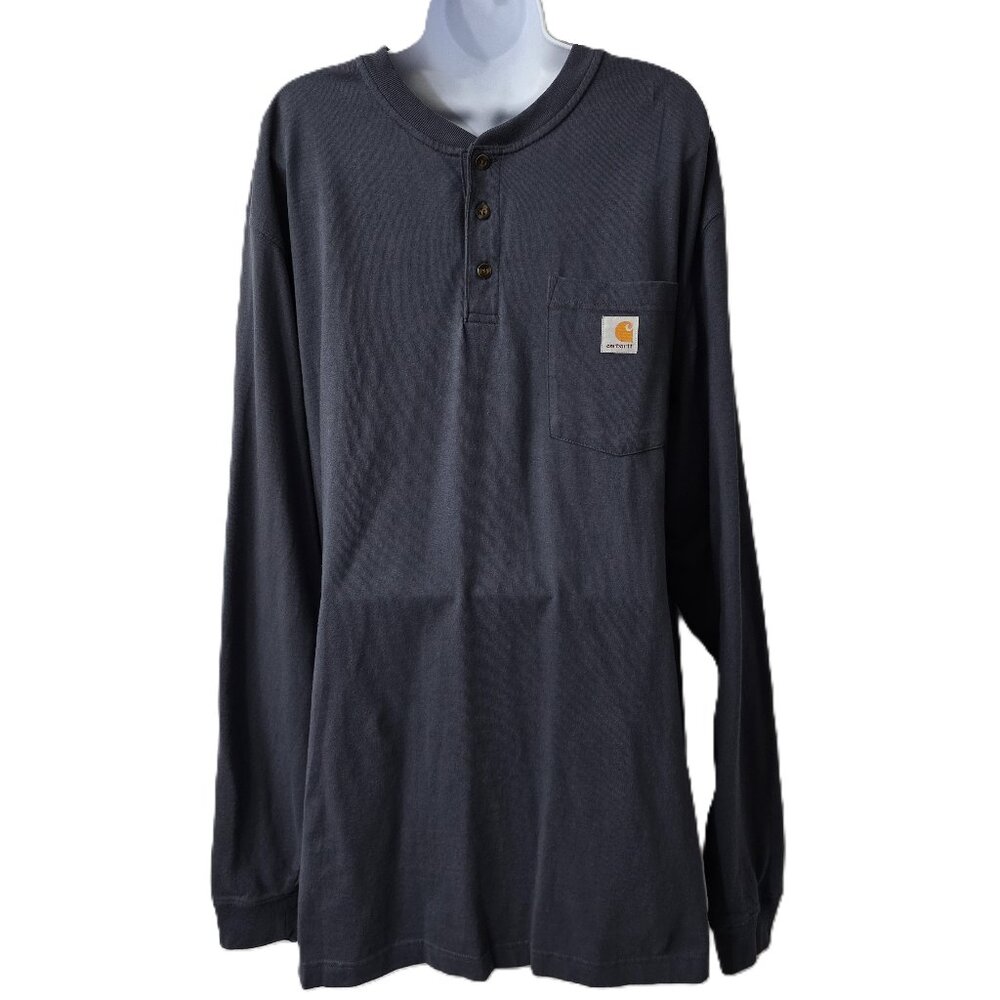 Carhartt Long Sleeve Henley Shirt L Tall Original Fit POCKET Gray Construction
